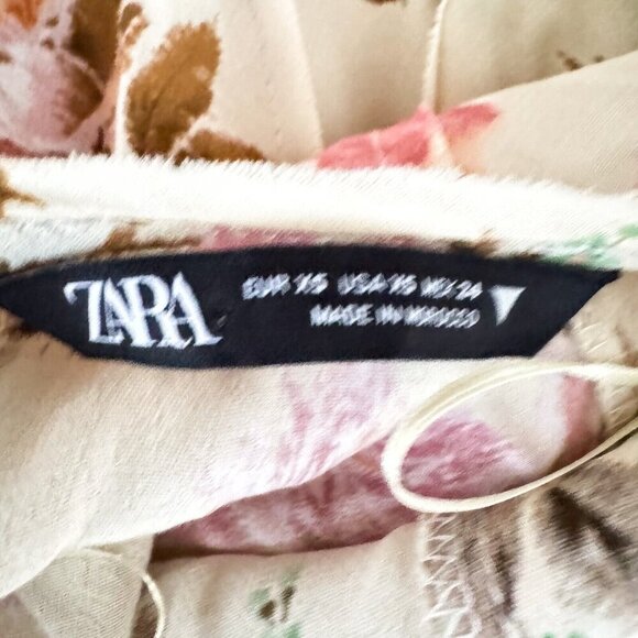 Zara Pastel Green Pink Floral Bias Cut Long Sleeve Maxi Dress XS - Picture 9 of 9